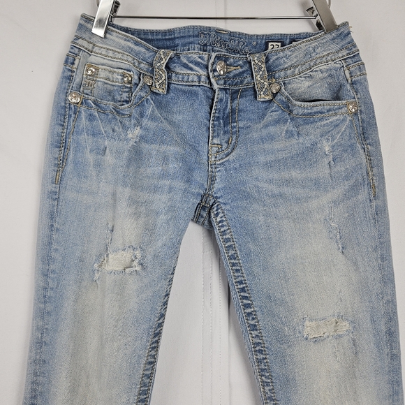 Miss Me factory distressed, rhinestone and embroidered skinny jeans size 27 - Picture 2 of 15